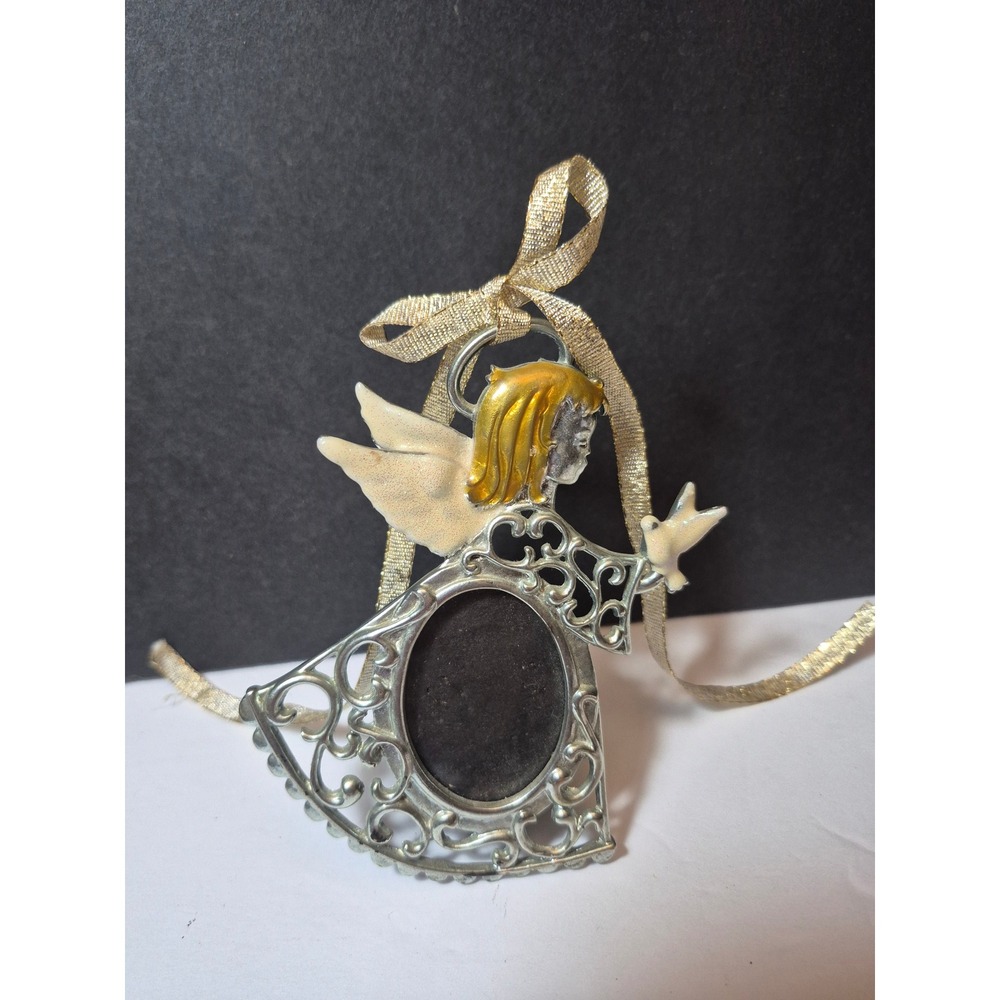 Vintage Y2K Christopher Radko "Shiny & Brite" Silver Tone Angel Frame Ornament